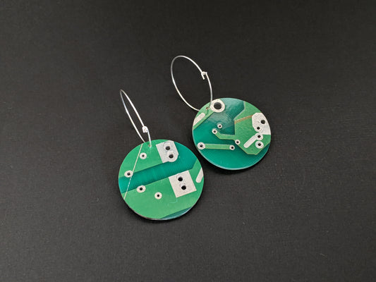 Sterling Silver Circuit Board Hoop Earrings